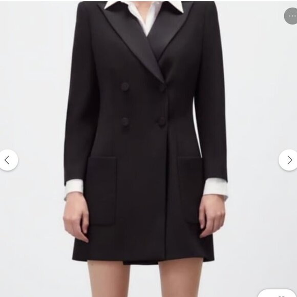 ZARA BLACK COLLARED DOUBLE-BREASTED BLAZER JACKET DRESS WITH POCKETS SIZE M NWT - Picture 5 of 10